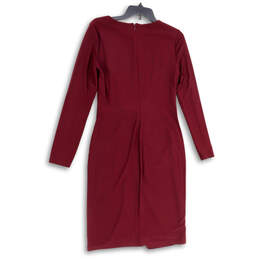 Womens Red Long Sleeve Back Zip Round Neck Knee Length Sheath Dress Size 8 alternative image