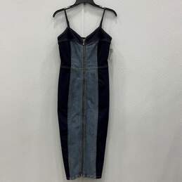 NWT Womens Blue Sweetheart Neck Front Zip Denim Jean Sheath Dress Size 2