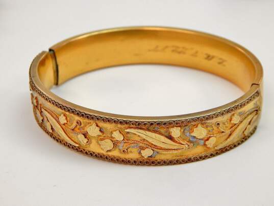 Antique Art Nouveau PRST Co. Gold Filled Floral Hinged Bangle Bracelet 20.5g image number 5