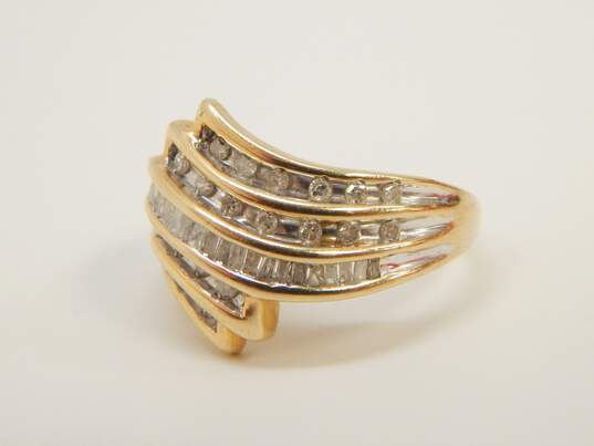 10K Yellow Gold 0.52 CTTW Baguette & Round Diamond Bypass Ring 4.1g image number 1