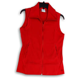 Womens Red Sleeveless Pockets Mock Neck Regular Fit Full-Zip Vest Size S