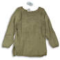 Womens Khaki Long Sleeve Round Neck Side Slit Pullover Sweater Size Large image number 1