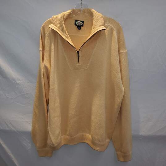 Tommy Bahama 1/4 Zip Yellow Cotton Pullover Sweater Size XL image number 1