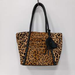 Lucky Brand Animal Print Front Leather Solid Black Back Shoulder Tote Bag NWT