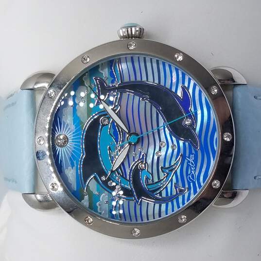 Bertha Estella MOP Blue And Silver Tone Dolphins At Play Watch image number 2