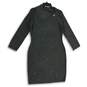 Womens Black Stretch Long Sleeve Collared Knee Length Sweater Dress Size L image number 1