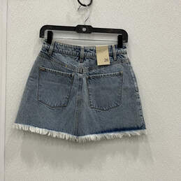 NWT Womens Blue Medium Wash Raw Hem Mini Skirt With Metal Cut Outs Size 26 alternative image
