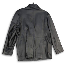 Mens Black Notch Lapel Long Sleeve Flap Pocket Leather Jacket Size 1X alternative image