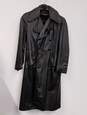 Unisex Adults Black Genuine Leather Long Sleeve Button Trench Coat Size 40 image number 2