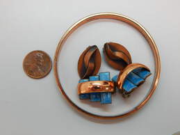 Vintage Matisse Renoir & Fashion Copper & Enamel Clip-On Earrings & Bangle Bracelet 36.0g alternative image