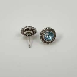 Designer Brighton Silver-Tone Blue Crystal Cut Stone Stud Earrings
