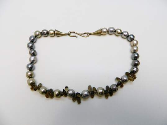 Carolee & Artisan 925 Grey Faux Pearls & Faceted Smoky Quartz Beaded & Leaf Pendant Snake Chain Necklaces 64.2g image number 3
