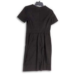 Womens Black Back Zip Round Neck Short Sleeve Formal Sheath Dress Size 2P alternative image