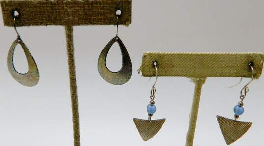 Artisan Sterling Silver Goldstone Peridot Frosted Blue Glass Earrings Variety 18.4g image number 4