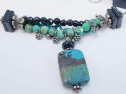 Artisan 925 Sterling Silver Faux Turquoise & Beaded Statement Pendant Necklace 34.3g alternative image