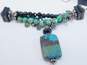 Artisan 925 Sterling Silver Faux Turquoise & Beaded Statement Pendant Necklace 34.3g image number 2