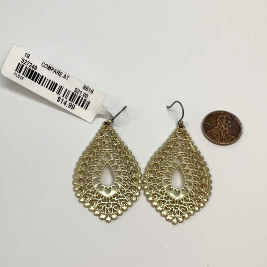 Designer Lucky Brand Gold-Tone Fish Hook Fashionable Dangle Earrings w/ Box image number 3