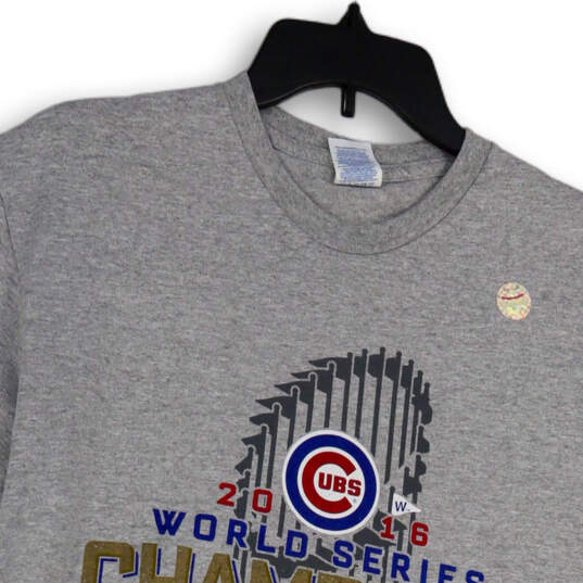 Buy the Womens Gray Chicago Cubs 2016 World Series Champions MLB T-Shirt  Size M