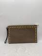 Michael Kors Womens Beige Leather Lined Zip Top Studded Wristlet Wallet Handbag image number 1