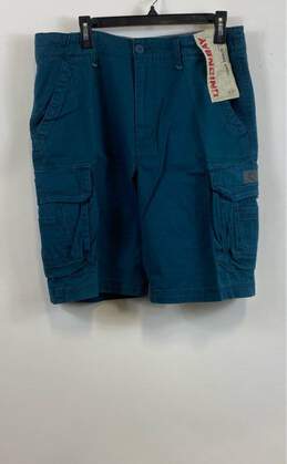 Unionbay Mens Blue Pockets Flat Front Cotton Casual Cargo Shorts Size 34
