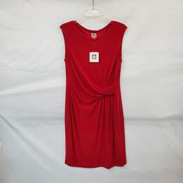 Anne Klein Red Faux Wrap Sleeveless Sheath Dress WM Size L NWT