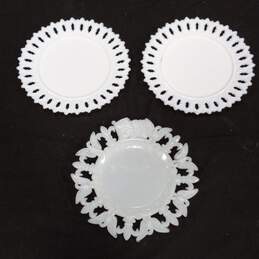 3 Vtg. Milk Glass Decorative Plates