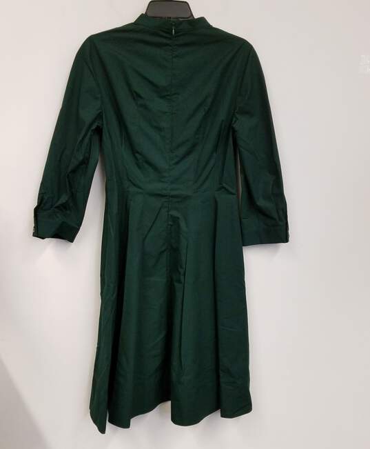 NWT Womens Green Cotton 3/4 Sleeve Back Zip Collared A-Line Dress Size 10 image number 2