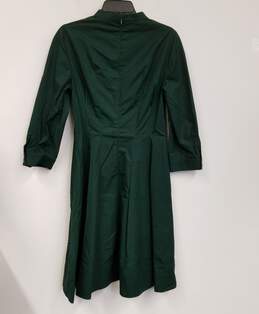 NWT Womens Green Cotton 3/4 Sleeve Back Zip Collared A-Line Dress Size 10 alternative image