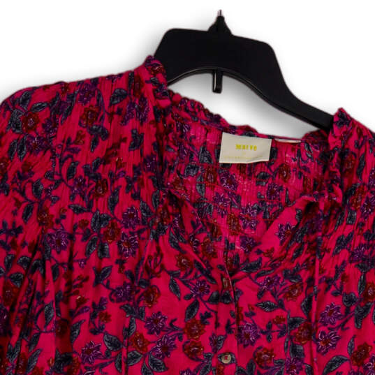 Womens Pink Floral Balloon Sleeve Button Front Blouse Top Size Small image number 3