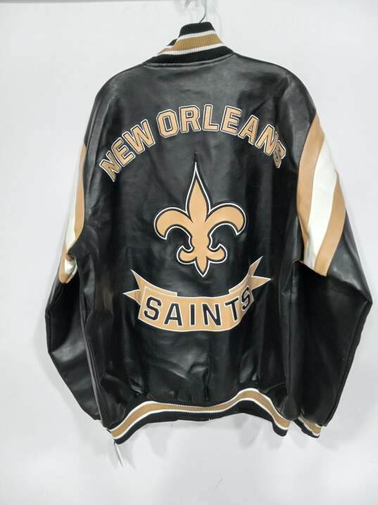 NFL New Orleans Saints Themed Leather Bomber Style Jacket Size XL - NWT image number 2