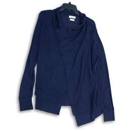 Van Heusen Womens Navy Blue Ribbed Knit Long Sleeve Cardigan Sweater Size Large