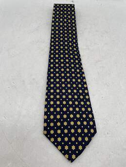 Mens Navy Blue Yellow Printed Adjustable Pointed Necktie T-0528659-J