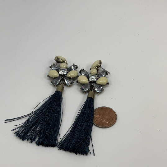 Designer J. Crew Gold-Tone Clear Crystal Cut Stone Tassel Dangle Earrings image number 2