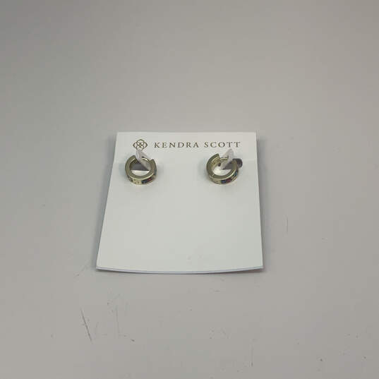 Designer Kendra Scott Silver-Tone Crystals Huggie Earrings w/ Dust Bag image number 2