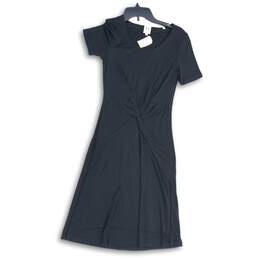 NWT Halston Womens Black Round Neck Short Sleeve Sheath Dress Size XS