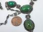 Vintage 925 Art Deco Green Chrysoprase Art Deco Scrolled Lariat Necklace REPAIR image number 5