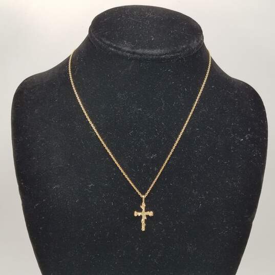 14k Gold Diamond Cut Cross Pendant Necklace 2.6g image number 1