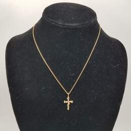 14k Gold Diamond Cut Cross Pendant Necklace 2.6g