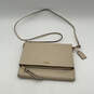 Womens Beige Leather Logo Charm Card Holder Zipper Crossbody Bag image number 2