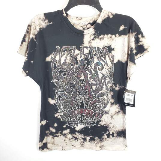 Affliction Women Black Tie Dye T Shirt S NWT image number 1