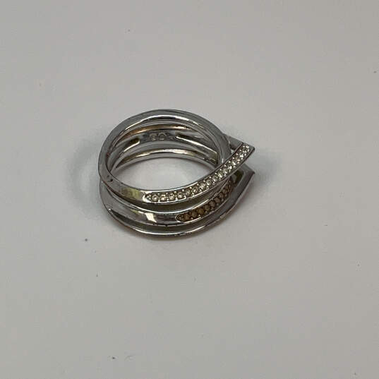 Designer Swarovski Silver-Tone Rhinestone Layered Fashionable Band Ring image number 2