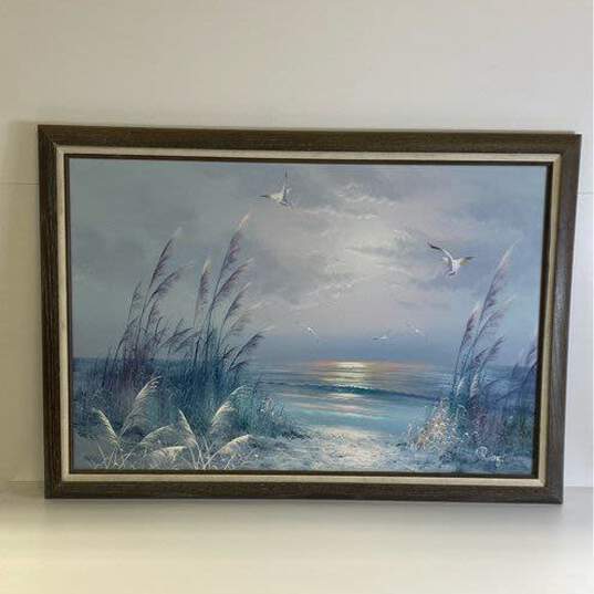 Pastel Beach Scene with Pampas Grass Oil on canvas by Ruby Signed image number 1