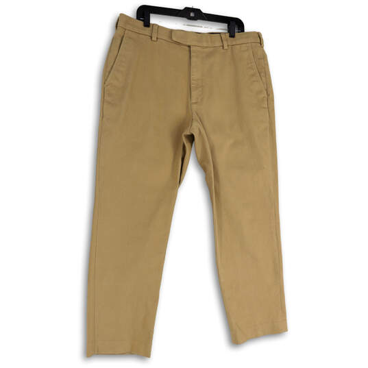 Mens Beige Flat Front Slash Pockets Straight Leg Chino Pants Size 38/30 image number 4