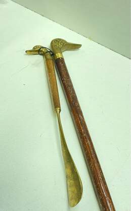 Brass Duck Head / Wood Handle Personal Care/ Shoe Horn & Walking Cane