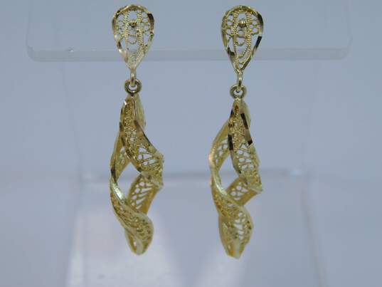 14K Gold Etched & Open Spun Swirled Helix Drop Post Earrings 4.3g image number 4