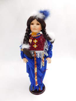 Vintage Heirloom Dolls Duck House Native American Princess Porcelain Doll IOB W/ Stand