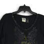 Womens Black Printed Knitted Long Sleeve V-Neck Pullover T-Shirt Size XL image number 3