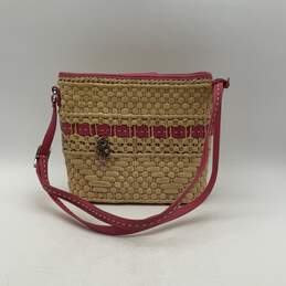 Brighton Womens Pink Brown Zipper Pocket Adjustable Strap Crossbody Bag Purse