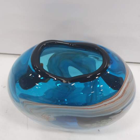 Set of 2 Hand Blown Heavy Glass Blue Ocean Motif Art Glass Vases image number 5