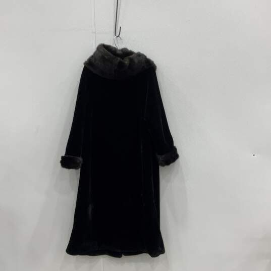Gallery Womens Black Fur Trim Long Sleeve Button Front Overcoat Size 1X image number 2